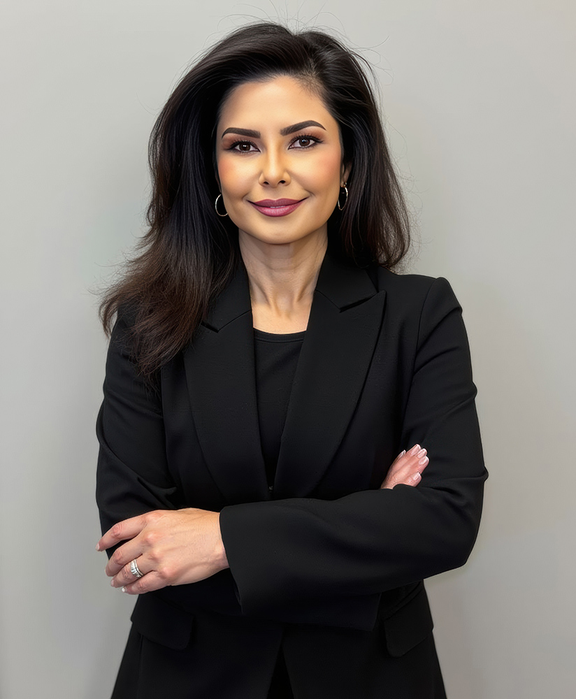 Confident female executive in black blazer professional headshot AI headshot of a confident female executive in a black blazer with arms crossed, ideal for LinkedIn and business profiles