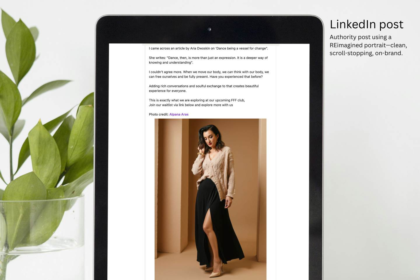 reimagined-ai-brand-portrait-linkedin-post AI brand portrait used in a client LinkedIn post to build authority and stop the scroll