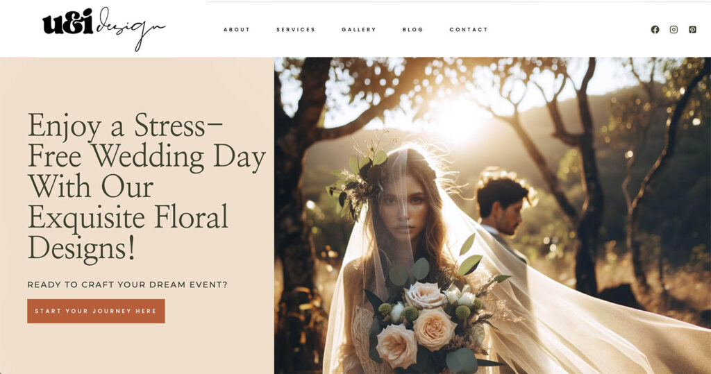AI-generated hero image for wedding florist small business branding