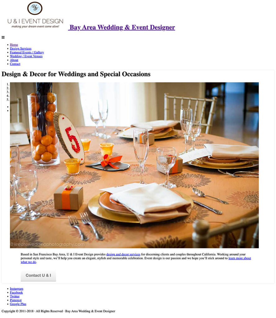 Generic wedding florist website before small business branding strategy