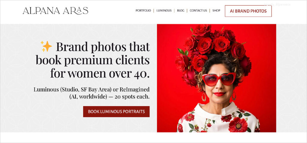 Previous Alpana Aras brand photography and personal branding website before the 2026 redesign.